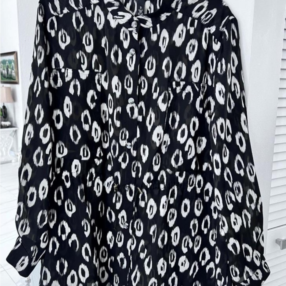Chico's Black Label Long Sleeve Blouse/Jacket | Black & Beige |  Size 3 (XL)